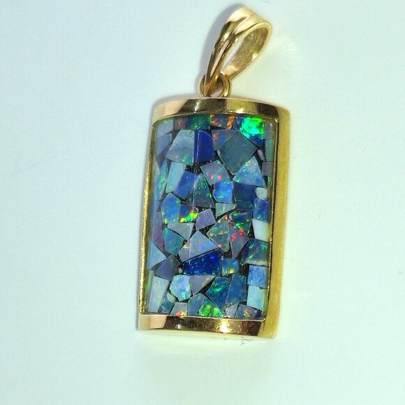 Vintage Genuine Mosaic Opal set in 14K Gold Pendant - Picture 8 of 12